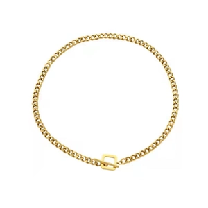 Minimalist gold hip hop cuban link necklace with creative square toggle clasp