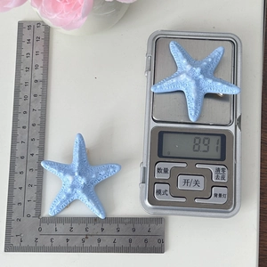 Sky blue starfish hair clips with realistic texture, 5cm width measurement display