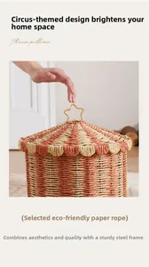 Detail of eco-friendly paper rope weave and sturdy steel frame of the circus storage basket