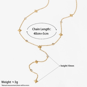 Collier en Y en acier inoxydable doré avec étoiles et pendentifs en zircone