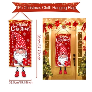 Detail view of Christmas gnome door banner showing 96x38.5cm dimensions and festive design