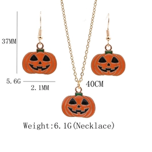 Detailed technical specifications for Halloween pumpkin necklace and earrings jewelry set