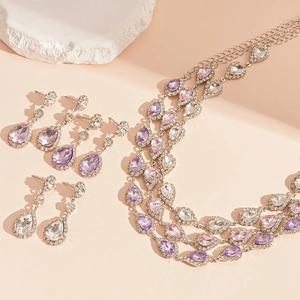 Sparkling waterdrop jewelry set with multi-layer crystal necklace and matching earrings