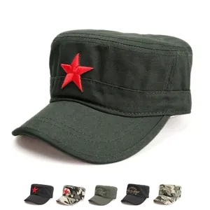 Flat Top Cadet Cap Tactical Military Cotton Adjustable Red Star Embroidery U.S. Naval Badge Outdoor Sun Hat