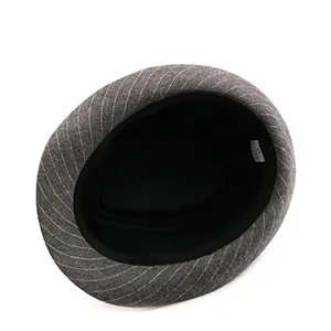 Classic grey striped wool fedora hat for men featuring soft black inner lining