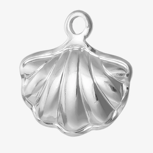 Polished silver 304 stainless steel shell pendant with detailed ocean texture and ring