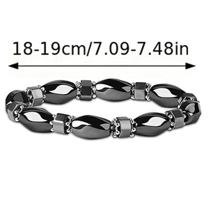 Detail view of hematite beaded bracelet showing the 18-19cm length measurement