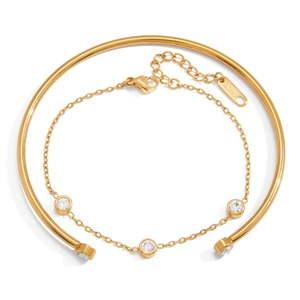 Gepolijste 18K vergulde roestvrijstalen armband en zirkonia ketting sieradenset