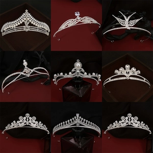 Baroque Silver Alloy Rhinestone Artificial Pearl Bridal Tiara Crown Wedding Birthday Party Elegant Hair Accessories For Women