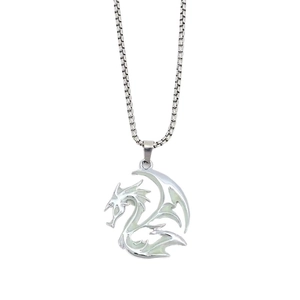 Collier pendentif dragon rétro lumineux pour homme avec chaîne gourmette argentée