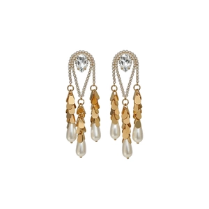 Vintage gold plated water drop pearl earrings with dangling crystal tassels for women