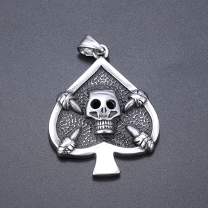 Gothic skull spade pendant in distressed silver finish with hammered metal texture