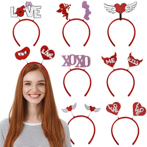 Valentine Day Love Heart Headband Red Glitter Cupid Lips XOXO Boppers For Bachelorette Wedding Party Costume Hair Accessories
