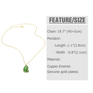 Detailed view of green enamel conch pendant necklace with specific size measurements