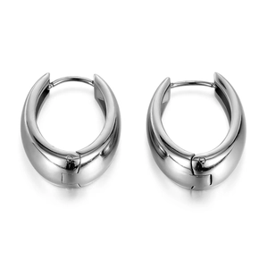 Minimalist silver U-shaped geometric hoop earrings in polished titanium steel for women