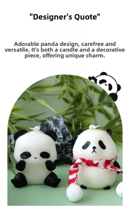 Detail of creative panda scented candles featuring knitted scarf and zen bamboo background