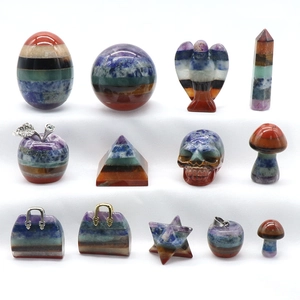 Chakra Healing Stone Pendants Natural Gemstone Carved Ornaments Multicolor Layered Crystal Skull Angel Pyramid Heart