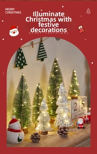 Mini Christmas trees with LED lights and snow flocking for festive tabletop decor