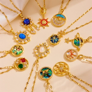 Celestial Pendant Necklace For Women Stainless Steel Sun Moon Star Abalone Shell Zirconia Bohemian Jewelry Anti Fade