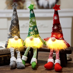 Christmas Glowing Gnome Dolls Knitted Snowflake Hat LED Light Up Faceless Tomte Star Topper Home Holiday Decor