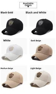 Gros plan de casquettes de baseball en six couleurs dont noir et beige avec broderie H