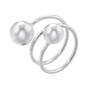 Detail view of vintage silver irregular hammered ring with double ball open band design