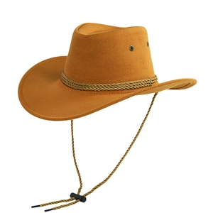 Dettaglio della fascia intrecciata e del laccetto regolabile sul cappello da cowboy marrone