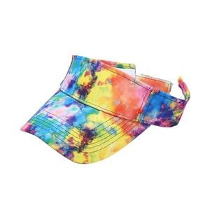 Colorful tie-dye sun visor hat for outdoor summer activities with adjustable back strap