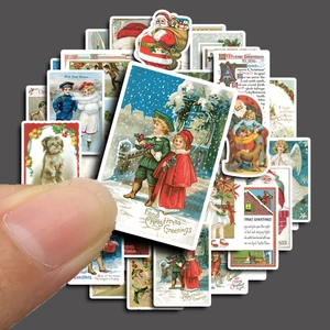 Vintage Christmas cartoon stickers set featuring Santa and festive retro illustrations
