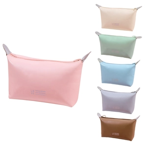 Fashionable PU leather travel cosmetic bags in six pastel colors with LOVE print detail
