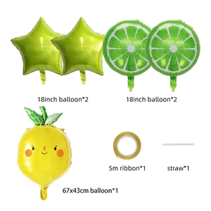 5-piece summer fruit balloon set with green stars and lime foil balloons for parties