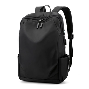 Minimalist black oxford laptop backpack with USB charging port and large capacity for travel
