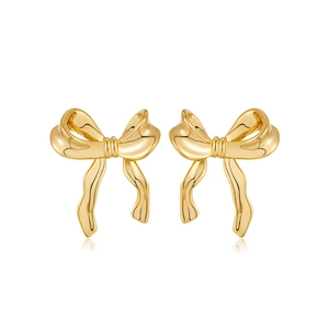 Fashion Copper Bowknot Stud Earrings Gold Silver Ribbon Shape Electroplated Jewelry For Women Elegant Individual Jewelry