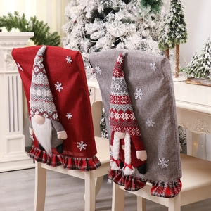 Christmas gnome chair covers in red and grey with 3D forest old man and snowflake details