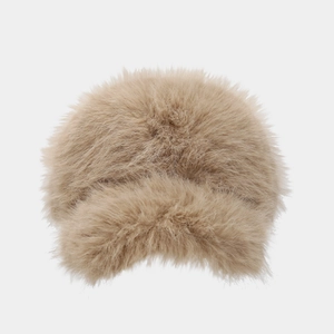 Plush faux fox fur baseball cap in khaki for winter warmth and windproof protection