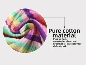 Detail of ribbed pure cotton fabric showing breathable texture and colorful stripes