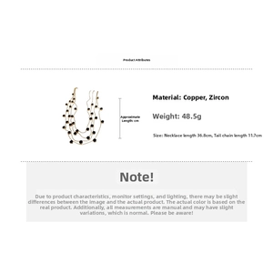 Detailed size specifications of the multi-layer copper necklace with cubic zirconia
