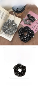 Detail showing 9.2cm sparkly sequin hair scrunchie with size and material specifications