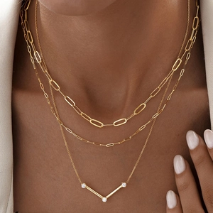 Paperclip Chain Necklace And Bracelet Stainless Steel 18K Gold Plated Minimalist Elegant For Women