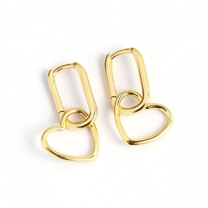 Minimalist gold geometric heart hoop earrings with oval links in high polish finish