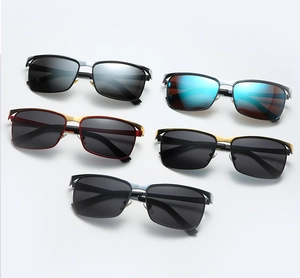 Group display of polarized sunglasses in multiple frame colors and lens tints