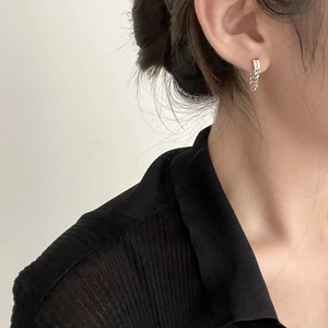 Minimalist 925 sterling silver chain drop earrings with square white zircon stone