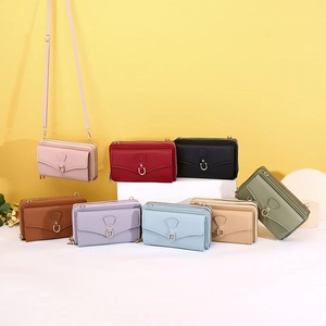 Crossbody mobile phone wallet with multi-layer zippers in eight assorted colors