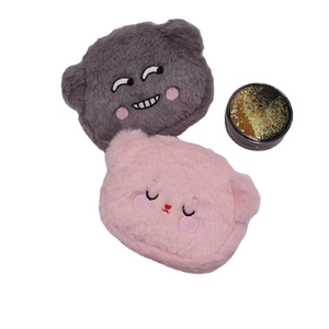 Cute cartoon plush bear coin purse in grey and pink colors for earphone and lipstick storage