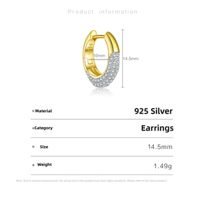 Detailed size chart of S925 sterling silver hoop earrings with 10mm inner diameter