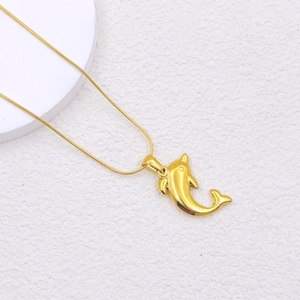 Minimalist Stainless Steel Gold Ocean Dolphin Heart Moon Pendant Necklace For Women Men Snake Chain Fashion Jewelry Gift