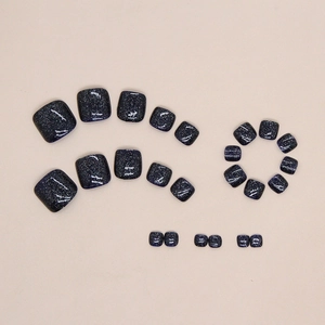 Faux ongles d'orteils bleu foncé pailleté kit de 24 pièces pour pédicure femme