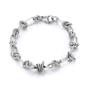 Vintage stainless steel thorn knot bracelet in silver finish for men and women