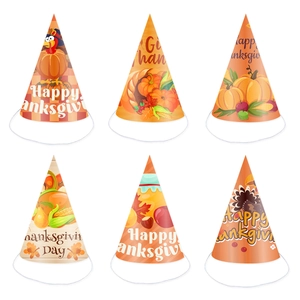 Set di cappelli di carta per la festa del Ringraziamento con tacchini e zucche per bambini