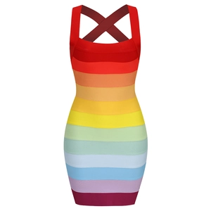 Robe bandage dégradée arc-en-ciel avec coupe moulante et bretelles croisées
